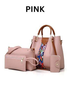 4 IN-1 Large Satchel Bucket Crossbody Bag Set With Pouch Wallets